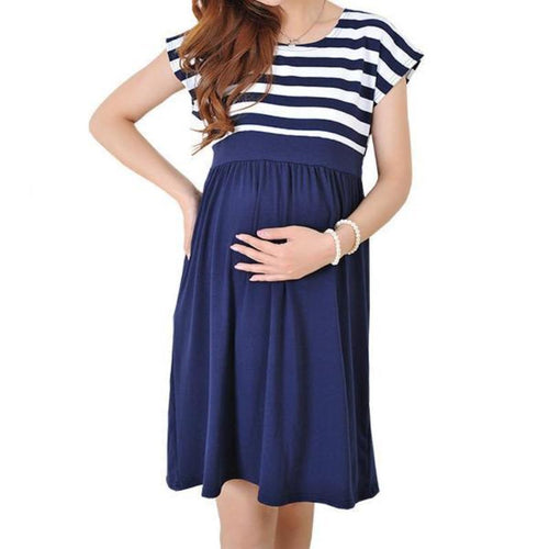 Blue And White Striped Maternity Cocktail Dress